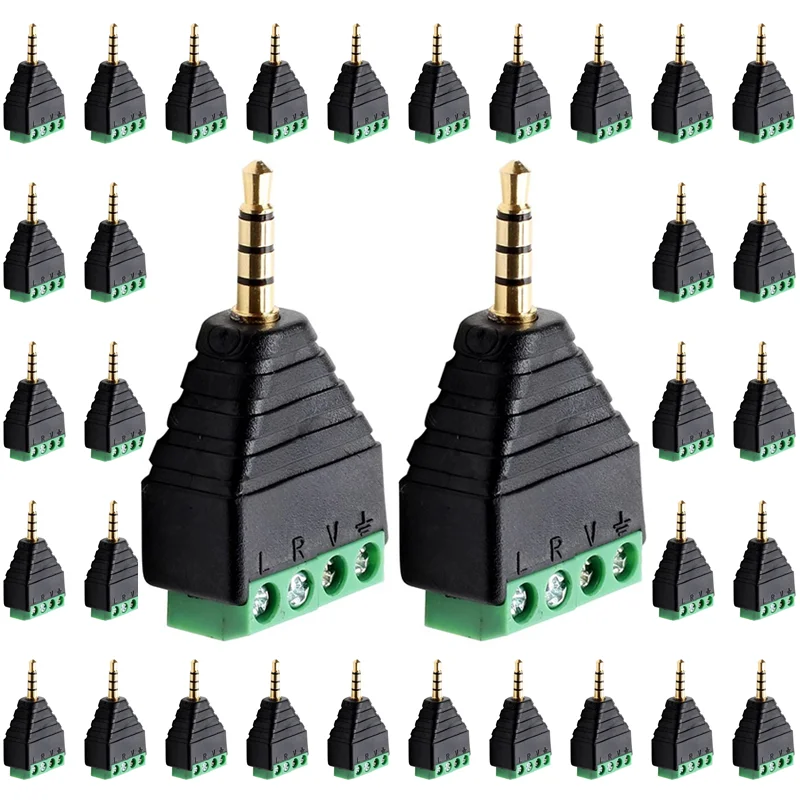 

5/20/100PCS 4 Pole 3.5mm Stereo Male Jack to AV Screw Terminal Video AV Balun 3.5 mm Male 4 Pin Terminal Block Plug Connector