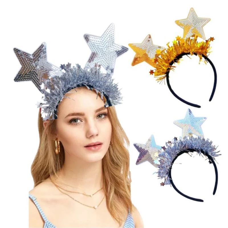 New Year Headband Gold Silver Glitter Star Sequin Hairhoop Wash Face Facial Mask Hair Holder Women Lady Girl Hair Accessory