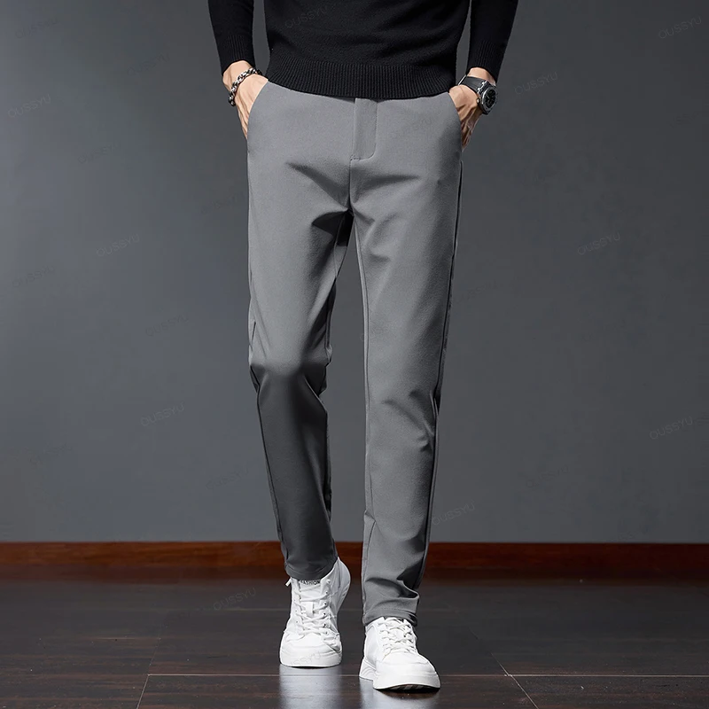 Pantalones informales de alta calidad para hombre, pantalón de negocios ajustado con cintura elástica para correr al aire libre, traje de trabajo clásico grueso coreano, Otoño e Invierno