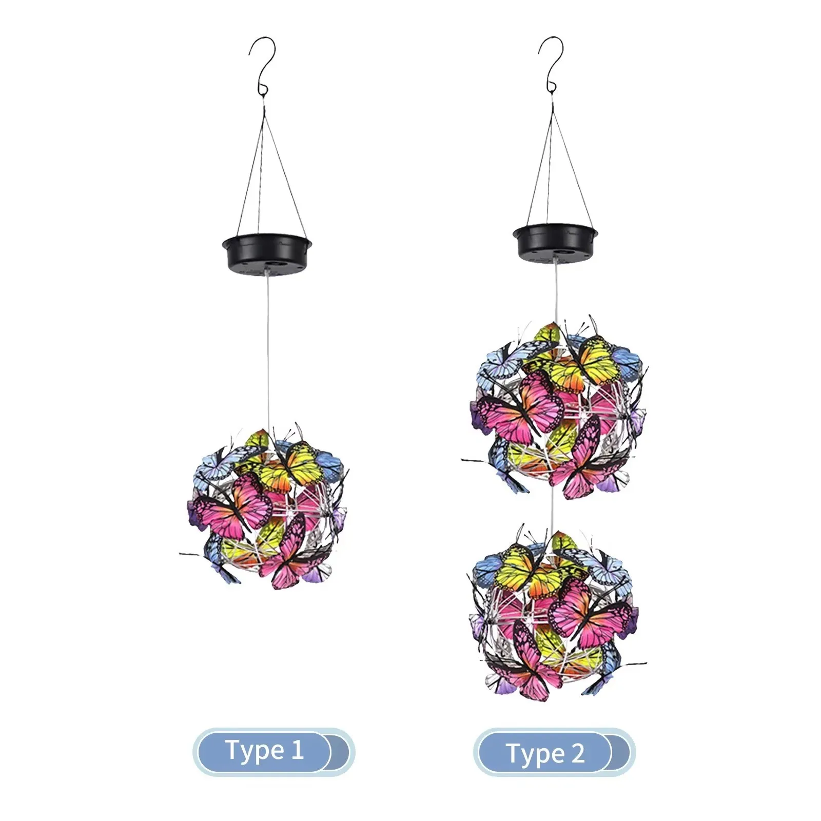 Outdoor Hanging Solar Lights Butterfly Pattern Decorative LED Lanterns 7 Color Changing LED Metal Waterproof