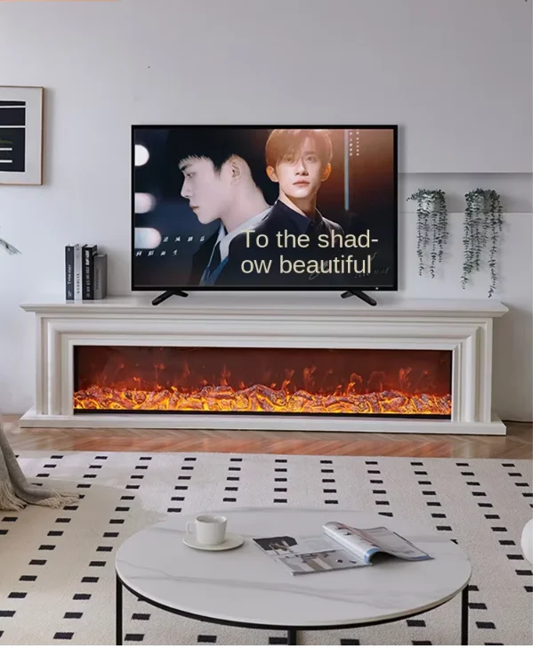 LED Flame Simulation Remote Control Wooden Construction for Living Room 1.5/1.8/2.2/2.4m Electric French Fireplace TV Cabinet