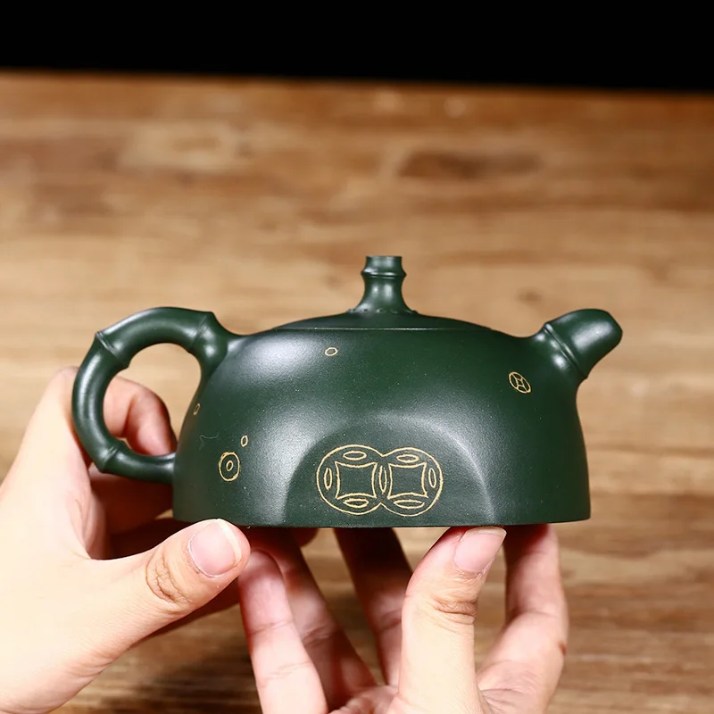 Dropshipping Yixing Pure Handmade Original Ore Purple Teapot Green Clay Fortune Bamboo High-End Tea Set
