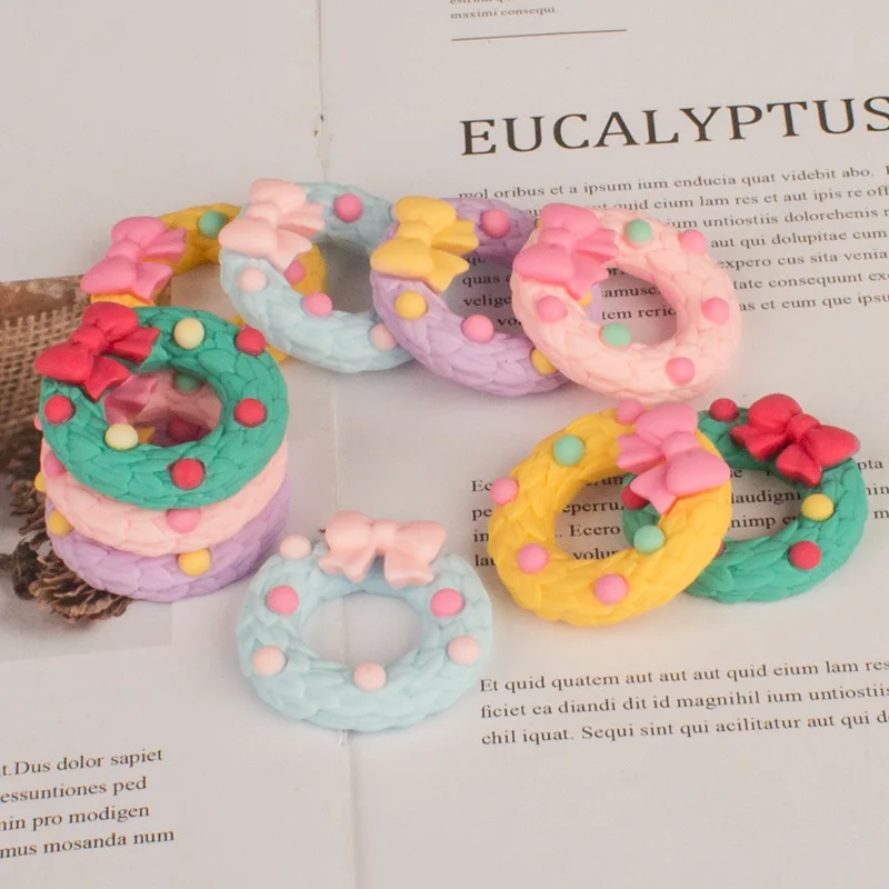 10Pcs Cute Bowknot Wreath Flatback Resin Cabochon For Hair Bows CenterDIY Craft Christmas Decorations For Home Accessories