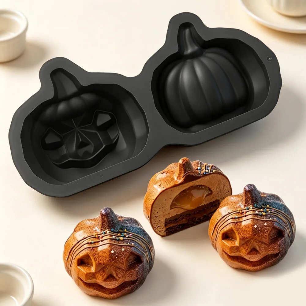 Halloween Pumpkin Chocolate Mold 2/6-Cell Halloween Jack-o '- lantern Design Silicone Mousse Cake Mould Kitchen Dessert Tools