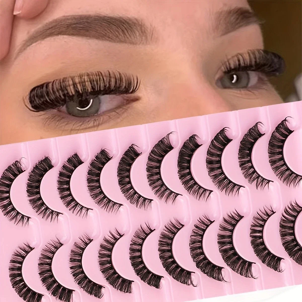 10 Pairs Russian Strip Lashes DD Curl False Eyelashes Fluffy Wispy Faux Mink Lashes Pack