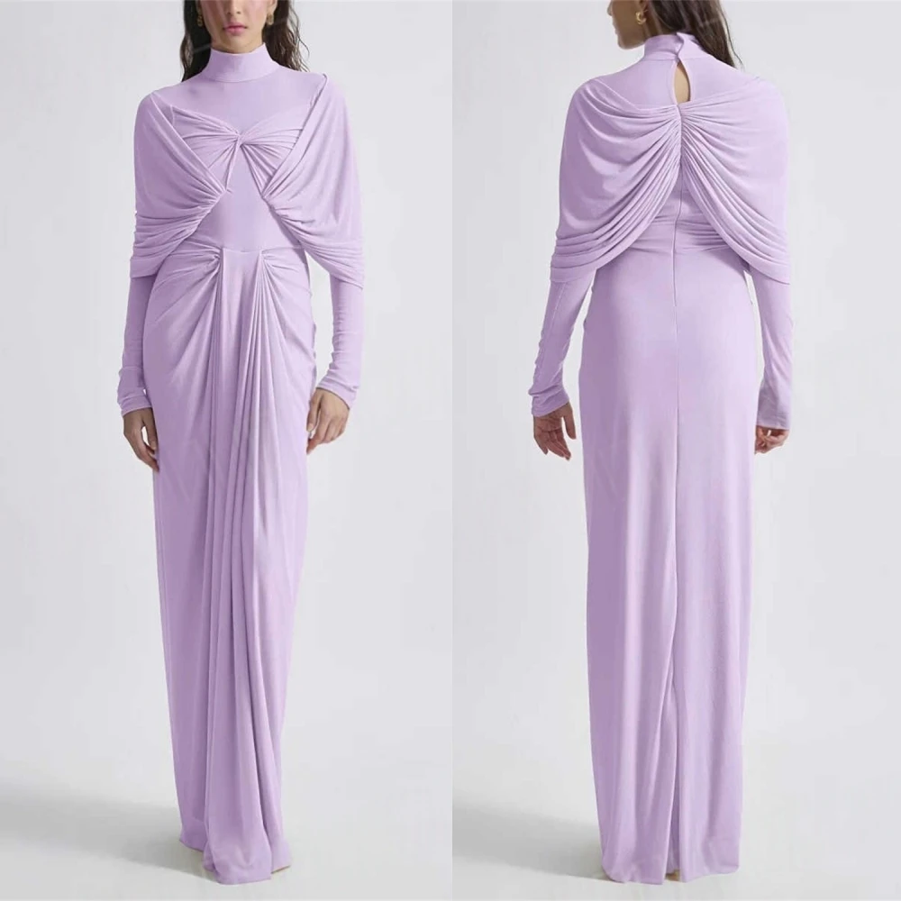 

Customized Modern Long Sleeves Evening Dress Exquisite High Collar Prom Dresses Delicate Sweep Train Special Occasion Gowns