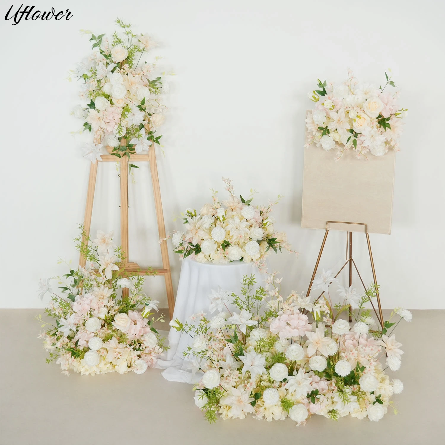 

Uflower Champagne Flower Row Wedding Backdrop Decoration Flower Arrangement Table Centerpieces Flower Ball Party Event Props