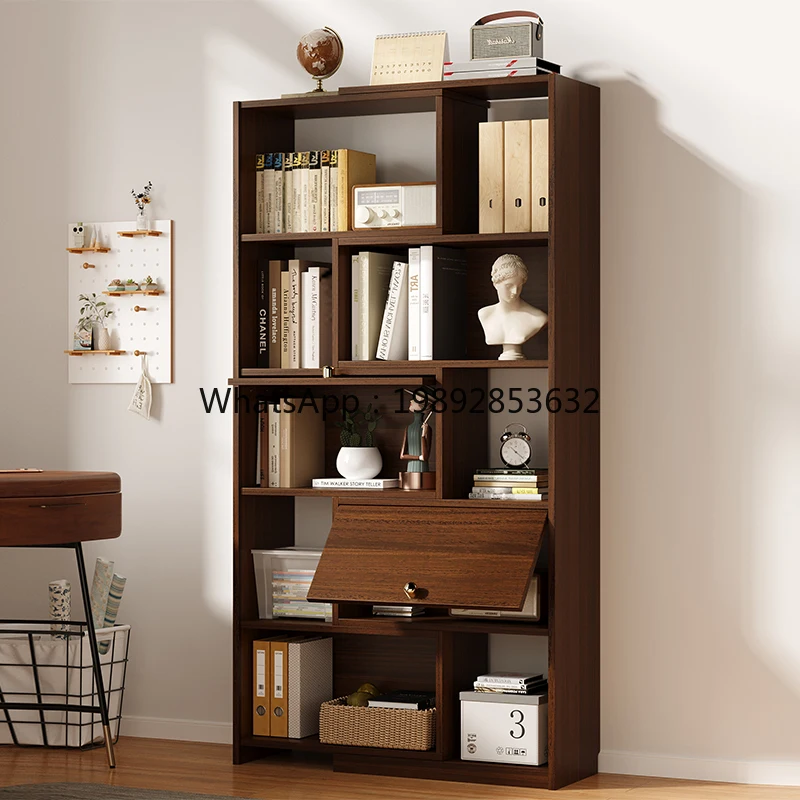 LYY Vintage Bookshelf Integrated Wall-Mounted Hallway Bookshelf Expandable Storage Rack Narrow Bedside Floor Thin Cabinet