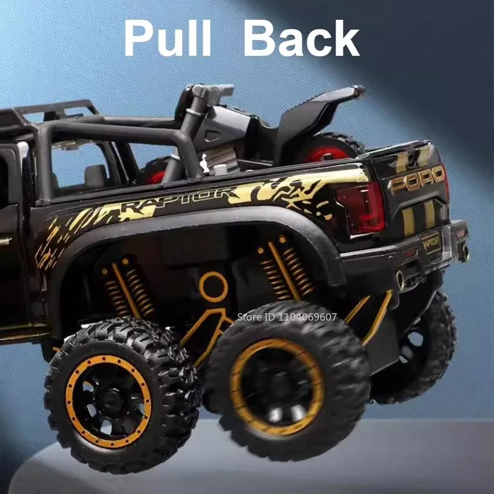 1:28 Schaal 6x6 Raptor F150 Auto Model Speelgoed Legering Diecast Muziek Licht Pull Back Truck Apv modellen voor Kinderen Speelgoed Geschenken
