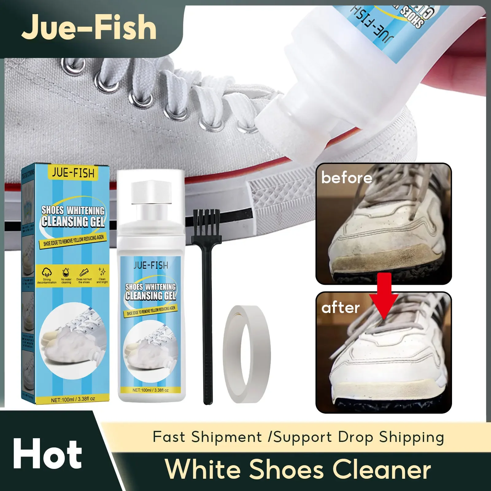 White Shoes Cleaner Stains Polish Cleaner Shoes Whitening Cleansing Gel Sneakers Leather Yellow Edge Remover with Making Tape