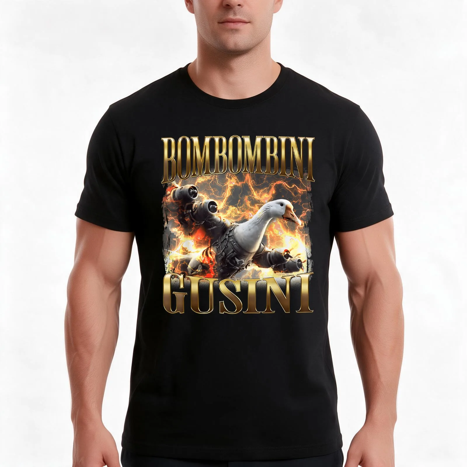 Bombombini Guzzini Italian Brainrot T-Shirt, Summer Casual Cotton Tee, Oversized Streetwear Tops, Vintage Graphic Print