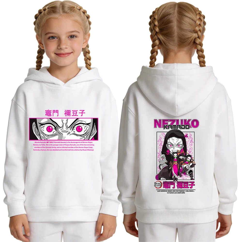 Demon Slayer Nezuko Anime Printed Hoodie, Girls Casual Pullover Sweatshirt, Soft Breathable Loose Fit Teen Top for Spring Autumn