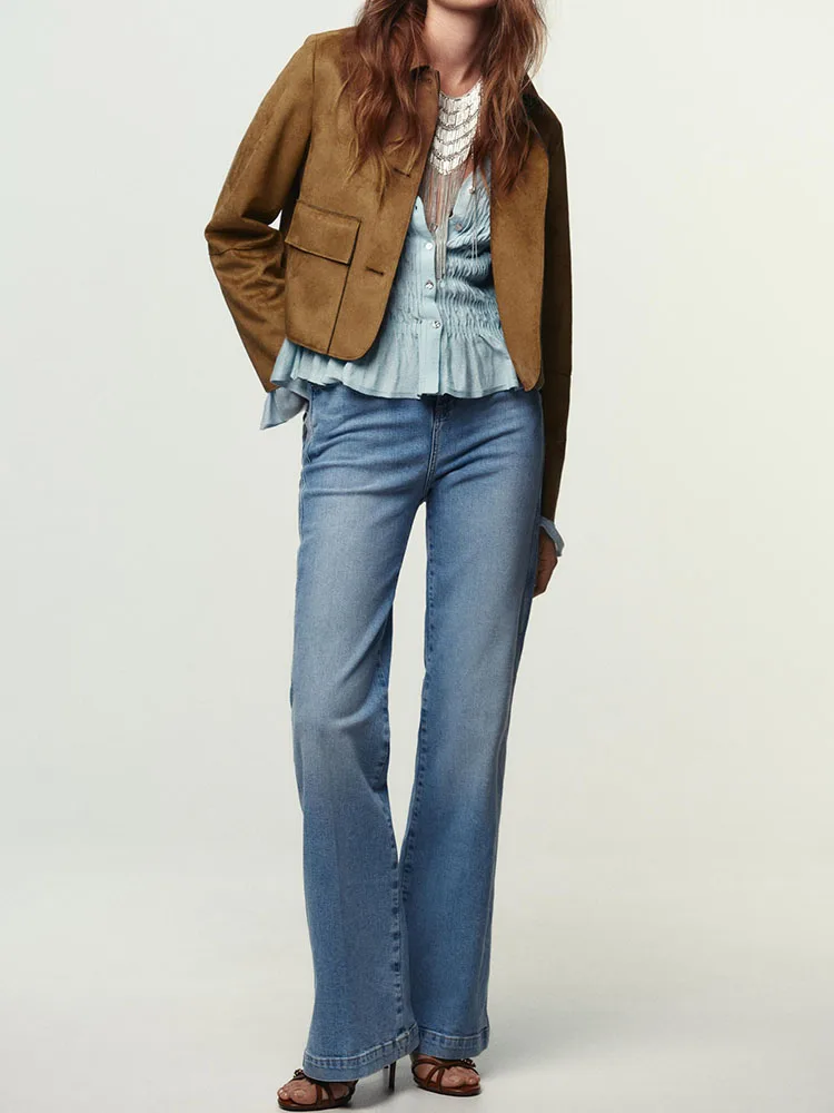 

Fall 2025 New Women's Simple Long Sve Loose Suede ort Jaet Coat Sli Cact Design Comfortable Fit Quali Crtsm...