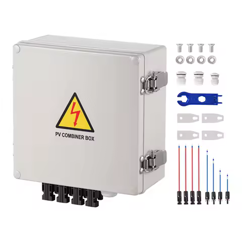 SucceBuy PV Combiner Box 4 String / 6 String Solar Combiner Box 10A / 15A Rated Current Fuse for On/Off Grid Solar Panel System