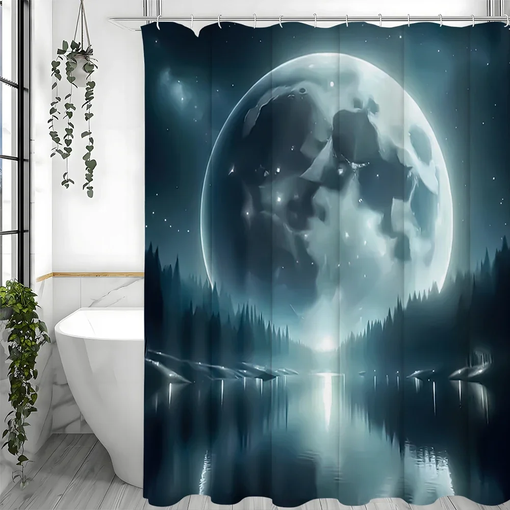 

Занавеска для душа Moonlight Lake Forest, декоративная занавеска для душа в ванной комнате, водонепроницаемая занавеска для душа с крючками