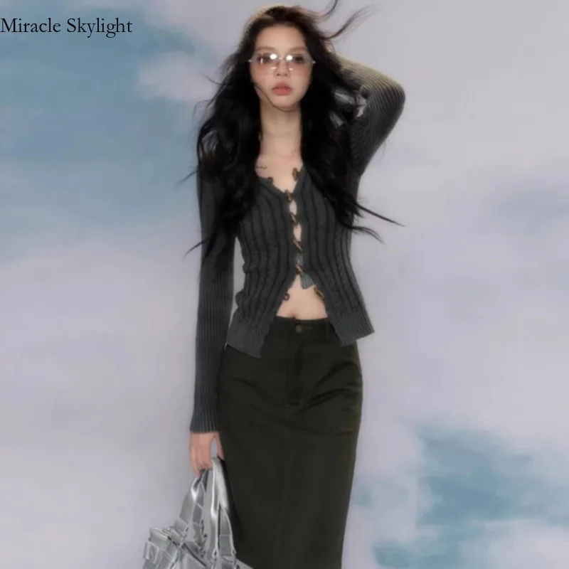 Wind Hooded Sweater Women, Sweet And Spicy, Slim Fit, Long Sleeved Cardigan With Button Top For Women