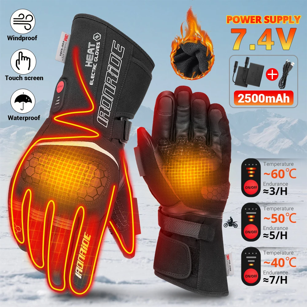 

Waterproof Motorcycle Gloves Heated Guantes Motorbike Riding Heating Gloves Touch Screen Gloves Gant Moto 4 Colors
