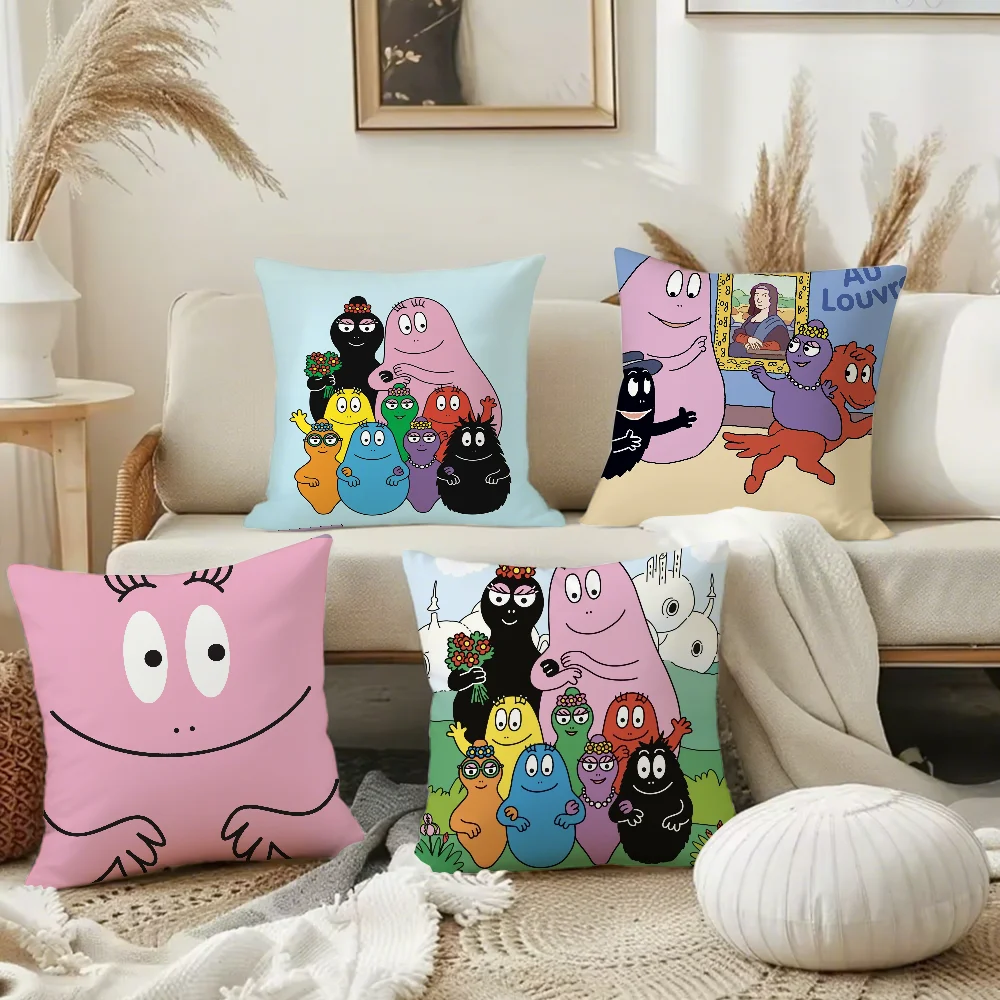 Cartoon Barbapapa Pillow Case Square Double-Sided Printing Short Plush Sofa Cushion Cover Bedroom Bedside Pillow