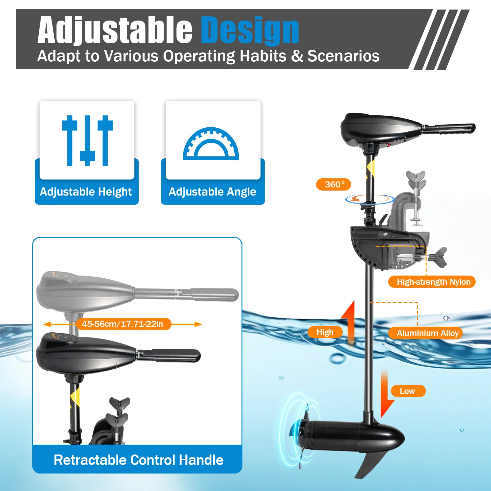

Kayak Boat Outboard Motor 5 Speed Electric Engine Low Voice with 1900r/min High Power for Inflatable Dinghy Canoe