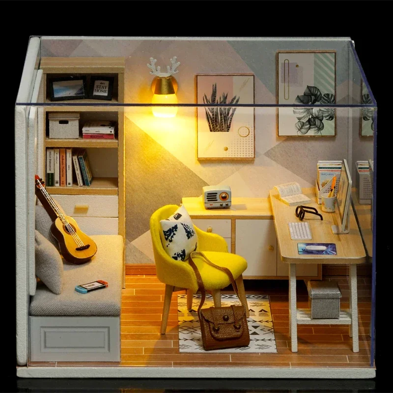 3D Puzzle Assembly Model Doll House  Mini  DIY Small  Kit Making Room Toys, Home Bedroom Decoration with