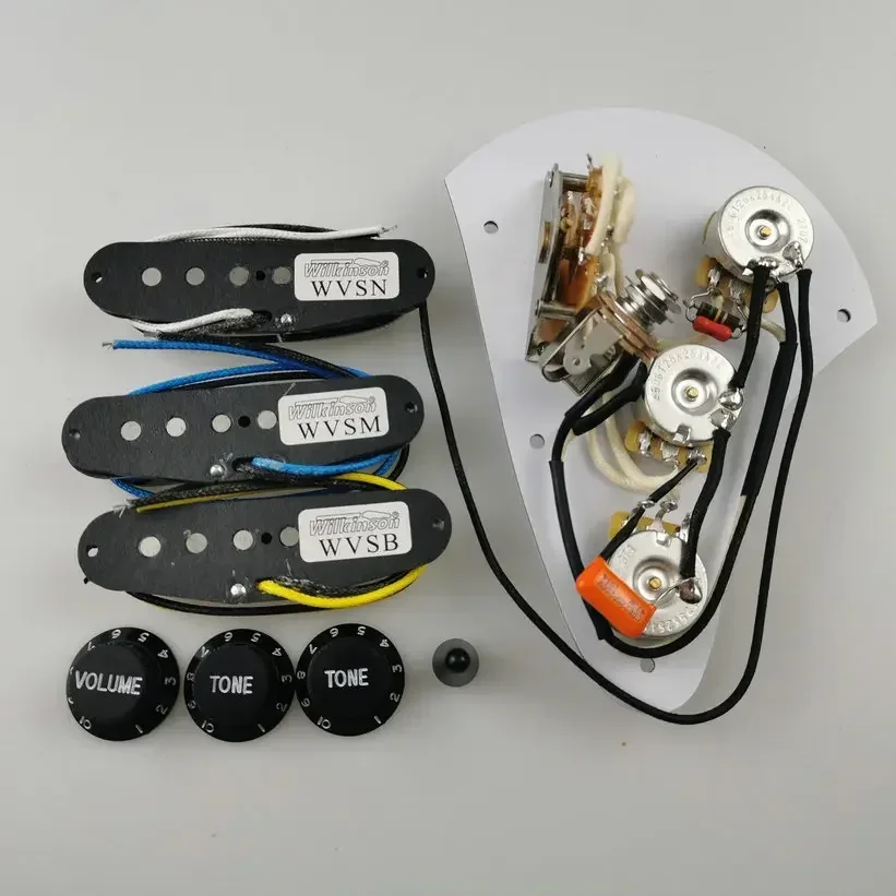 Wilkinson SSS Pre-Wired Pickguard Set for Str/at ST Electric Guitar, Alnico 5 Single Coil Pickups with Full Wiring Harness
