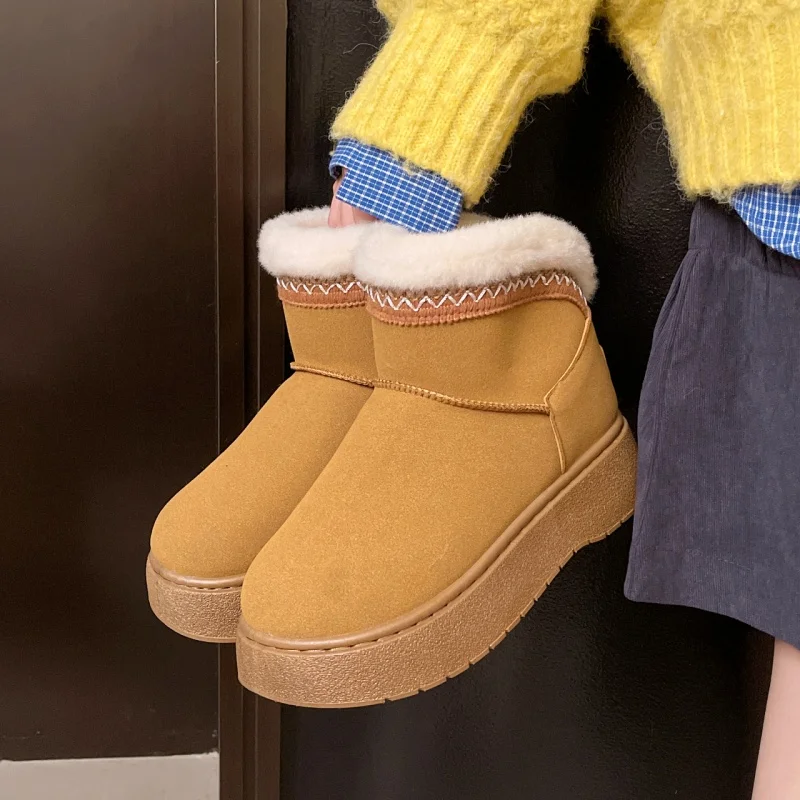 

Зимние удобные нескользящие элегантные женские ботинки на толстой подошве, новые модные удобные теплые повседневные зимние ботинки с круглым носком