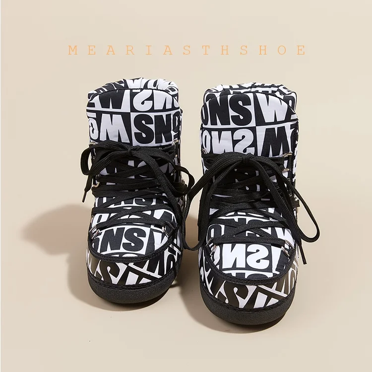 

Waterproof Snow Boots Women's Mid-High Tubular Cotton Shoes Anti-Slip Warm Skiing Shoes Rubber Outsole Korean Style ankle boots