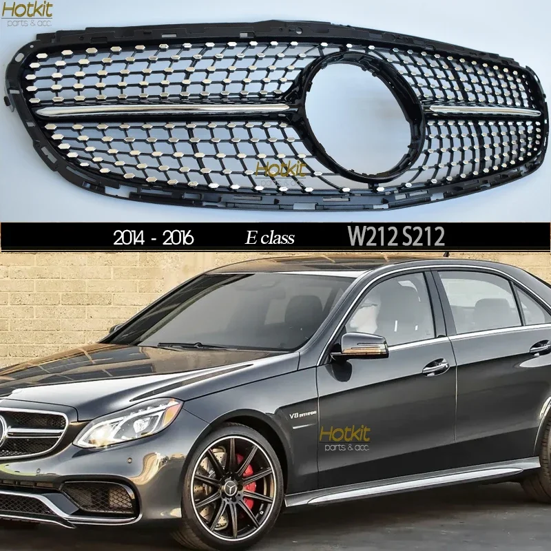 

Black Silver Diamonds Bumper Grille Replacement Radiator Grill for Mercedes Facelift W212 S212 E Class 2014 - 2016 E300 E350