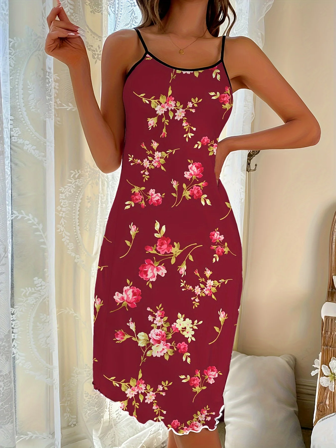 

Single-Piece Women's Four-Season Summer Style Casual Romantic Floral Print Cute Halter Dress