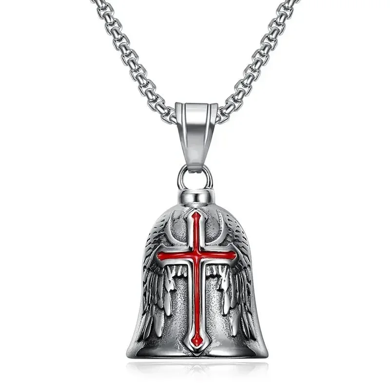 Retro punk angel wings motorcycle lucky bell necklace men\'s motorcycle rock trend cool jewelry
