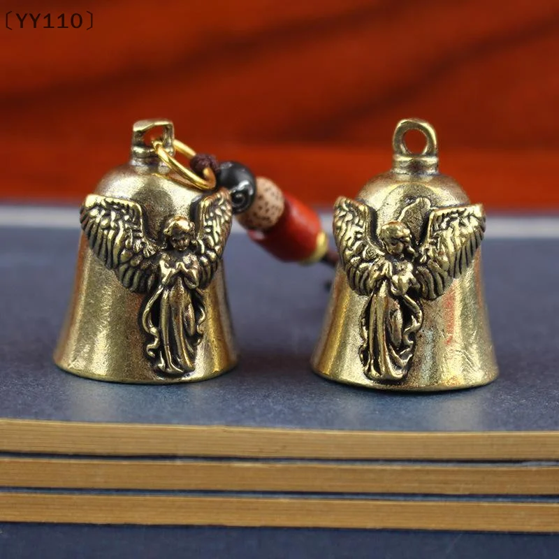 バYY110 SigurVintage Vintage Messing Glockenflügel Dekoration Wächterglocke Schlüsselanhänger Engel Relief Hängedekoration