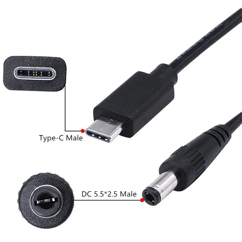 USB 3.1 Type C USB-C to DC 5.5 x 2.5mm Power Jack Extension Charge Cable 0.25m