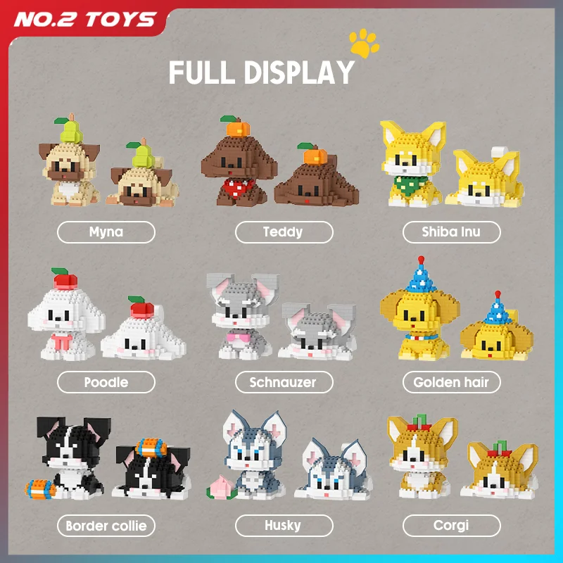 Mini bloques de construcción creativos para niños, juguetes de bloques de diamante, modelo de perro y gato, rompecabezas asformable DIY, 9 piezas por juego