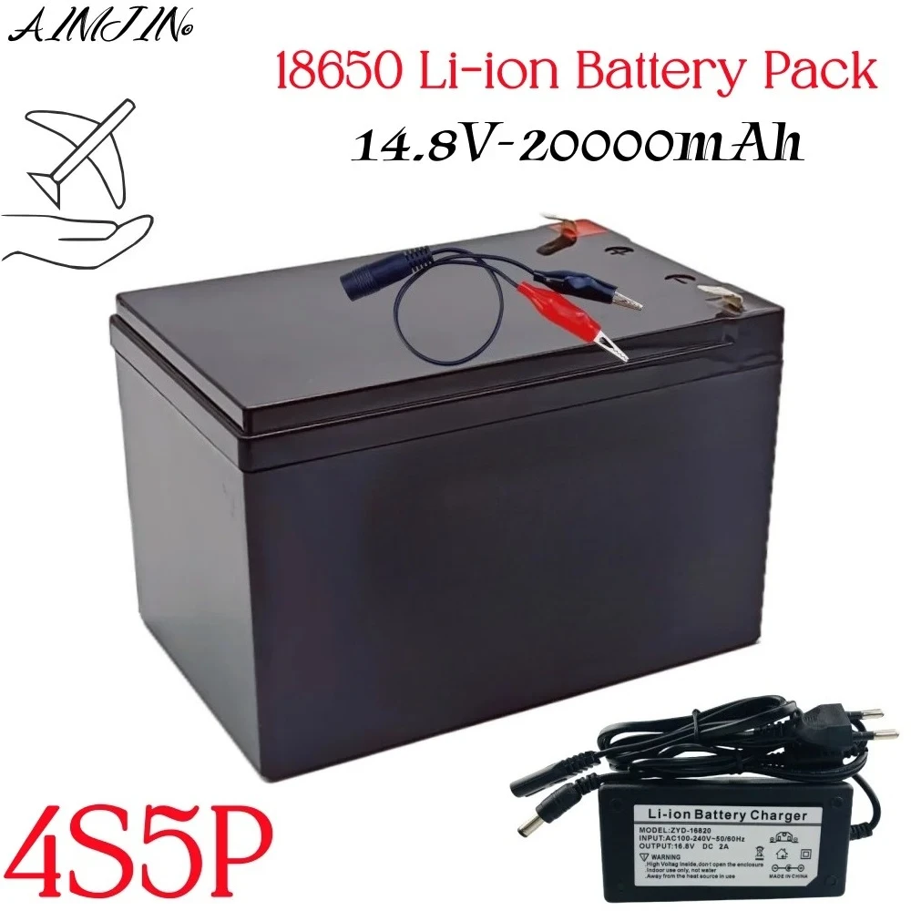 

18650 4S5P Литий-ионный аккумулятор 14,8 В 20 Ач, встроенный BMS, подходит для оборудования 16,8 В, мощный инвертор, туристическая автомобильная солнечная батарея