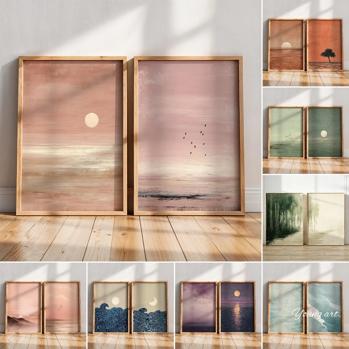 Home Decor Japandi Style - 2 Buah/Set Poster Cetakan Kanvas Abstrak
