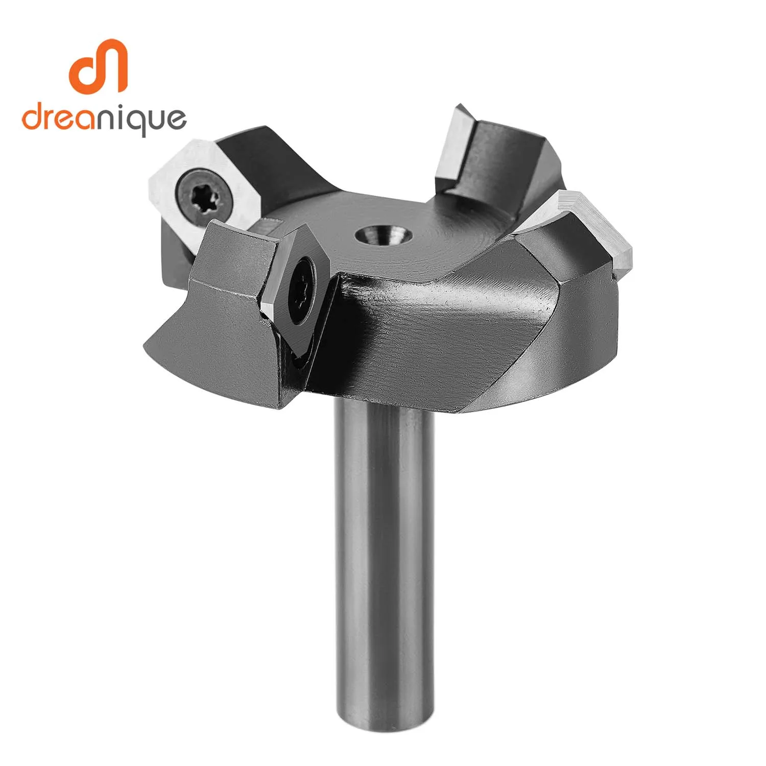 Dreanique 4-Flute Wood Planer Bit 60mm Cutting Diameter 12mm Shank Spoilboard Surfacing Tambour Router Bit Insert Carbide Slab