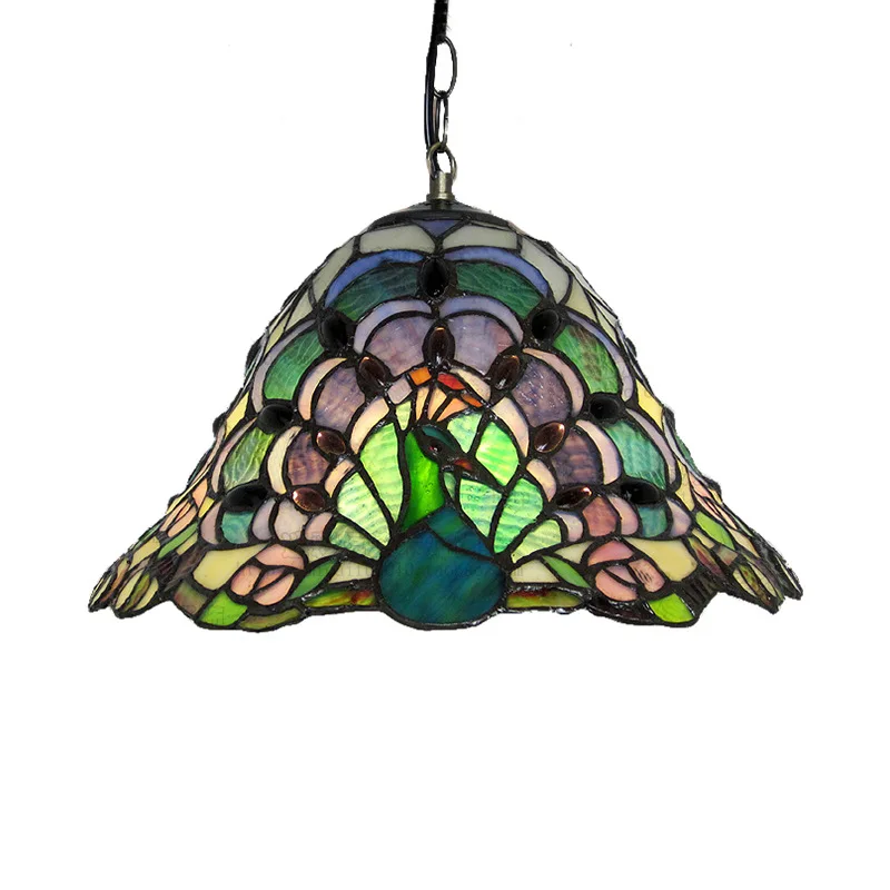 Retro Tiffany Style Colorful Glass Pendant Light LED Bedroom Bedside Bar Counter Restaurant Balcony Creative Decor Hanging Lamps
