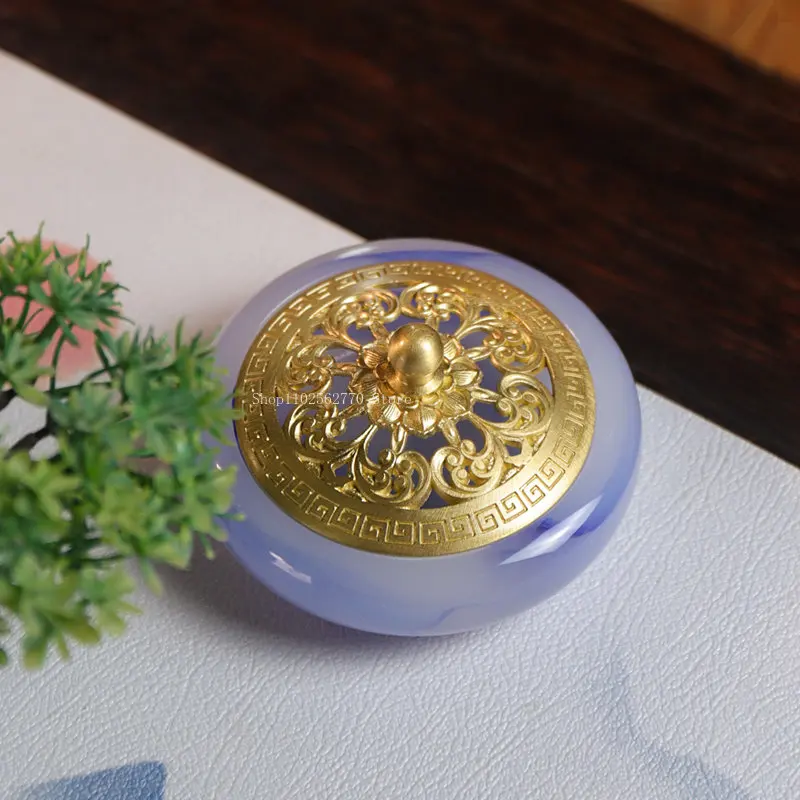 Natural Golden Lotus Jade Pan Incense Burner DIY Home Buddha Hall Play Zhuan Extension Incense Indoor Incense Burner Ornaments