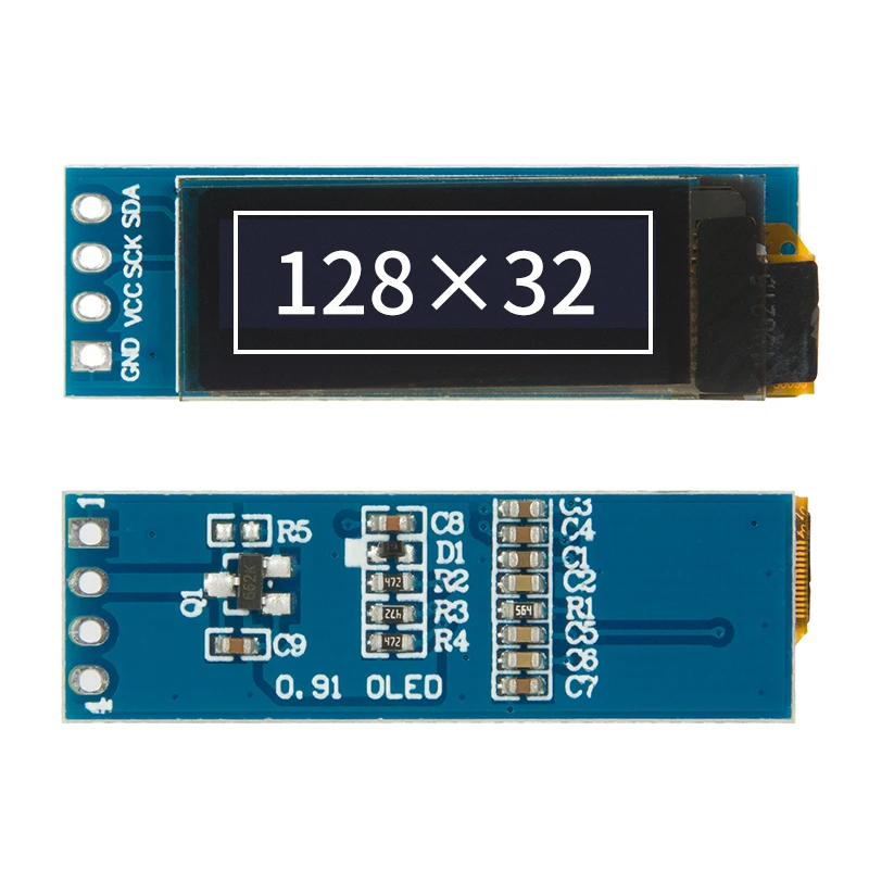 0.91-inch OLED LCD display 128x32 small screen SSD1306 vertical 4-pin module IIC