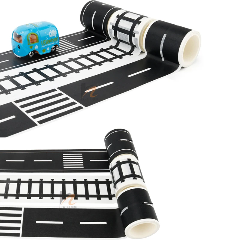 Play Road Tape für Spielzeugautos und Züge, 3 Rollen, 4,8 cm x 5 m, Straight Curve Track-Verkehrsschilder – Kindergeschenke