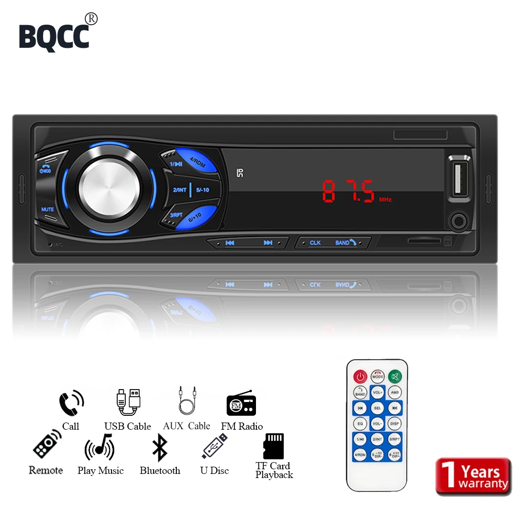 BQCC Car Stereo Player FM Radio 1 din MP3 Player Digital Bluetooth Car Radio Stereo Audio Music USB/SD with In Dash AUX Input