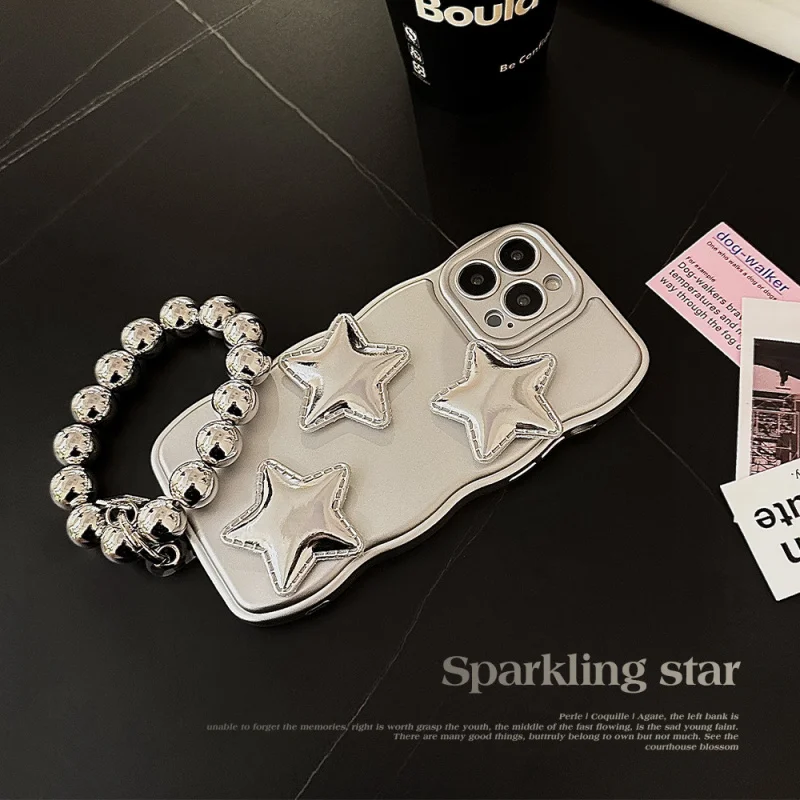 

Electroplated Silver Star Apple17Phone caseiphone16Patent Leather Three-Dimensional11Applicable14promaxPremium Chain