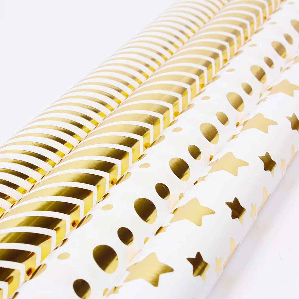 

4pcs Star Dot Stripe Wrapping Paper Roll 50X70Cm Gold Glossy For Birthday Wedding Holiday Christmas Mother'S Day Shower