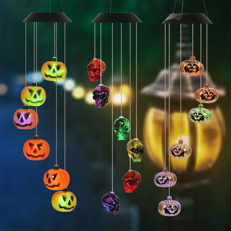 

New Halloween Decoration Props Fun Led Solar Pumpkin Atmosphere Lights Wind Chime Lights Courtyard Festival Home Decorations