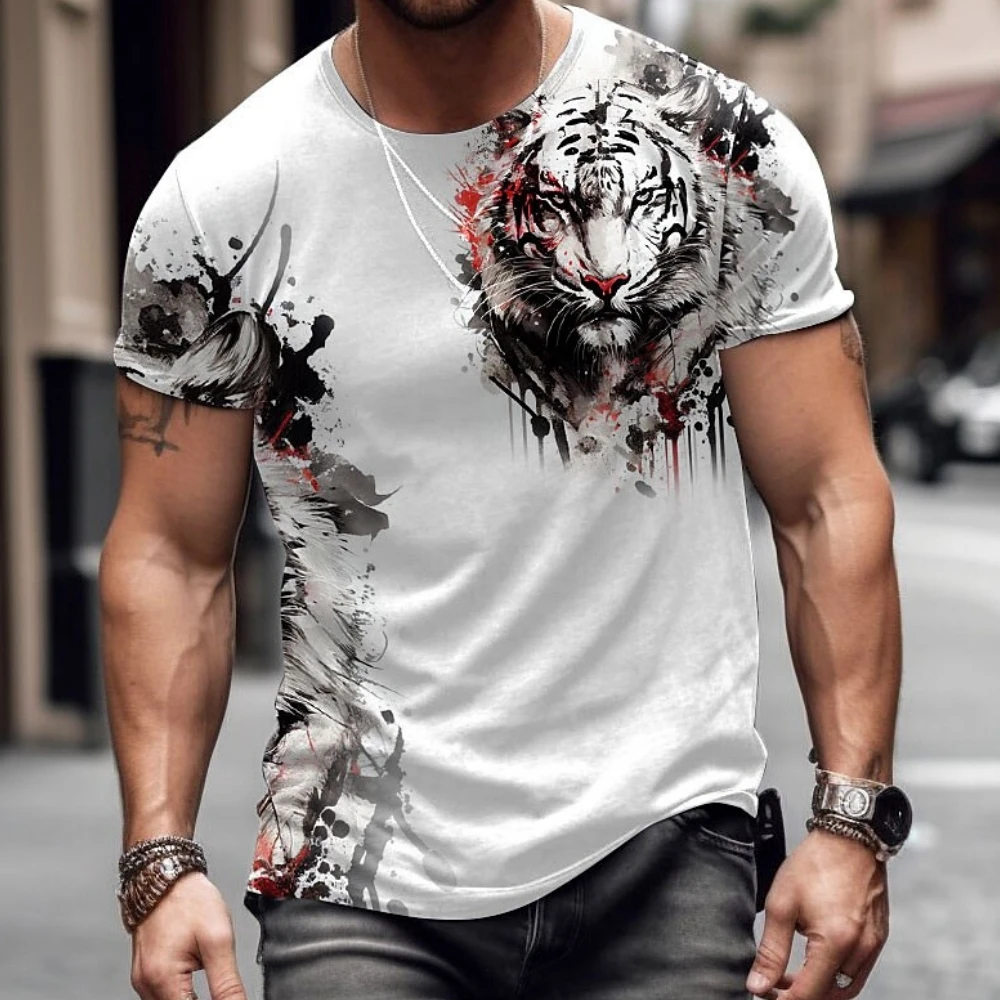 Animal Wolf Print Men's T-shirt Summer O-neck Loose Short Sleeve Tops Male Cool Casual Sweatshirt Daily Cheap Streetwear Tees