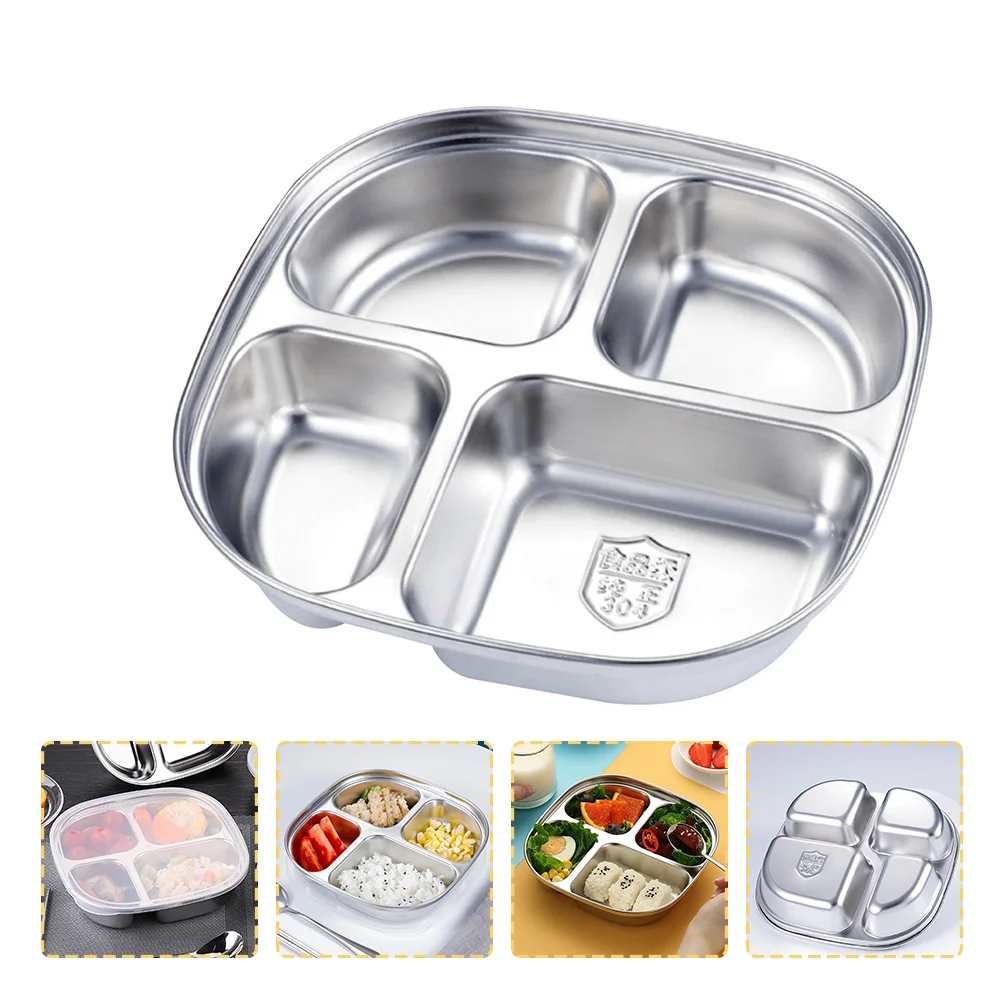 Compartment Plate Food Separation Serving Tableware Eating Divided Tray 304 Stainless Steel