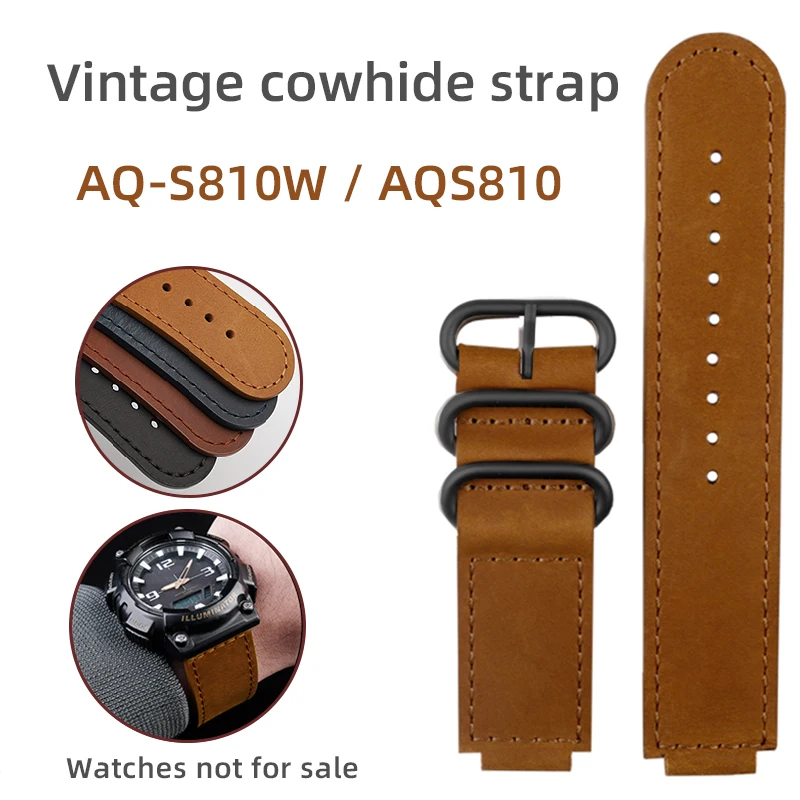 AQ S810w watch belt convex mouth 18mm retro cowhide watch band bracelet for Casio AQ-S810w/S810 watch strap men women DW-H5600