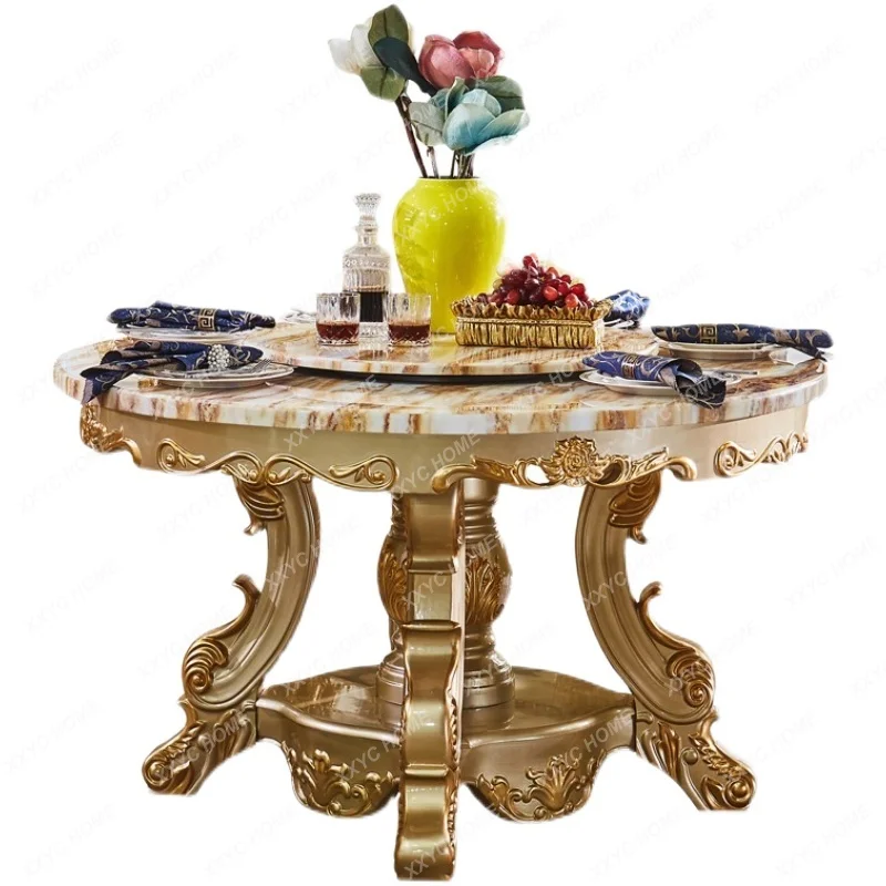 

Solid Wood Dining Table round Marble Dining Table Hotel with Turntable Rotating Dining Tables and Chairs Combination