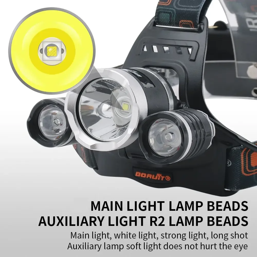 BORUiT RJ-3000 LED Headlamp 3000LM Powerful Type-C Rechargeable Headlight Waterproof Fishing Camping Head Torch Lantern