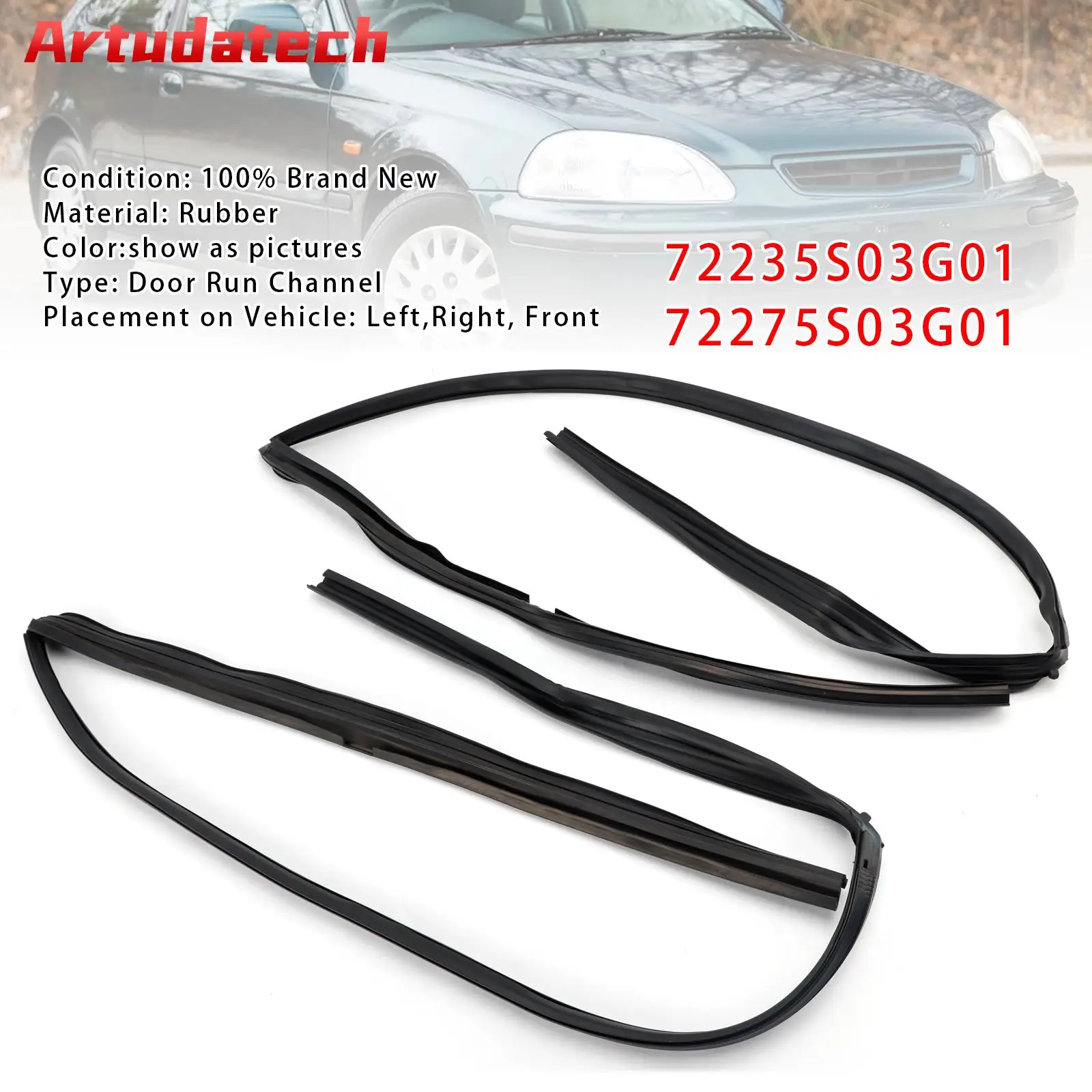Artudatech 2PCS Front Door Glass Run Channel For HONDA CIVIC EK4 EK9 2D 3D 1996 1997 1998 1999 2000